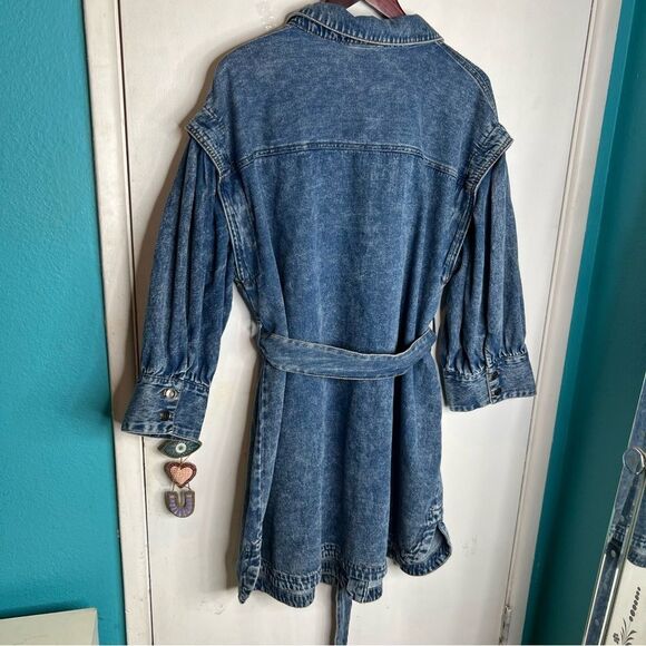 Future Collective Kahlana Barfield Brown Puff Sleeve Denim Dress Size 16W/18W - Picture 9 of 11